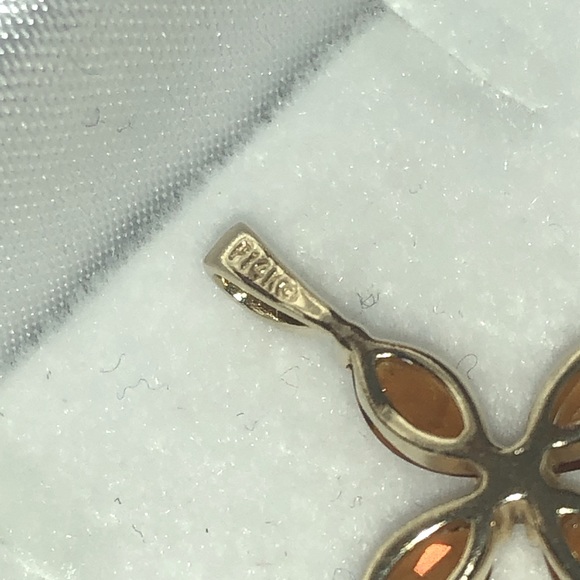 Solid 14K Yellow Gold Citrine Topaz ? Diamond Cross Pendant Charm - Picture 6 of 7